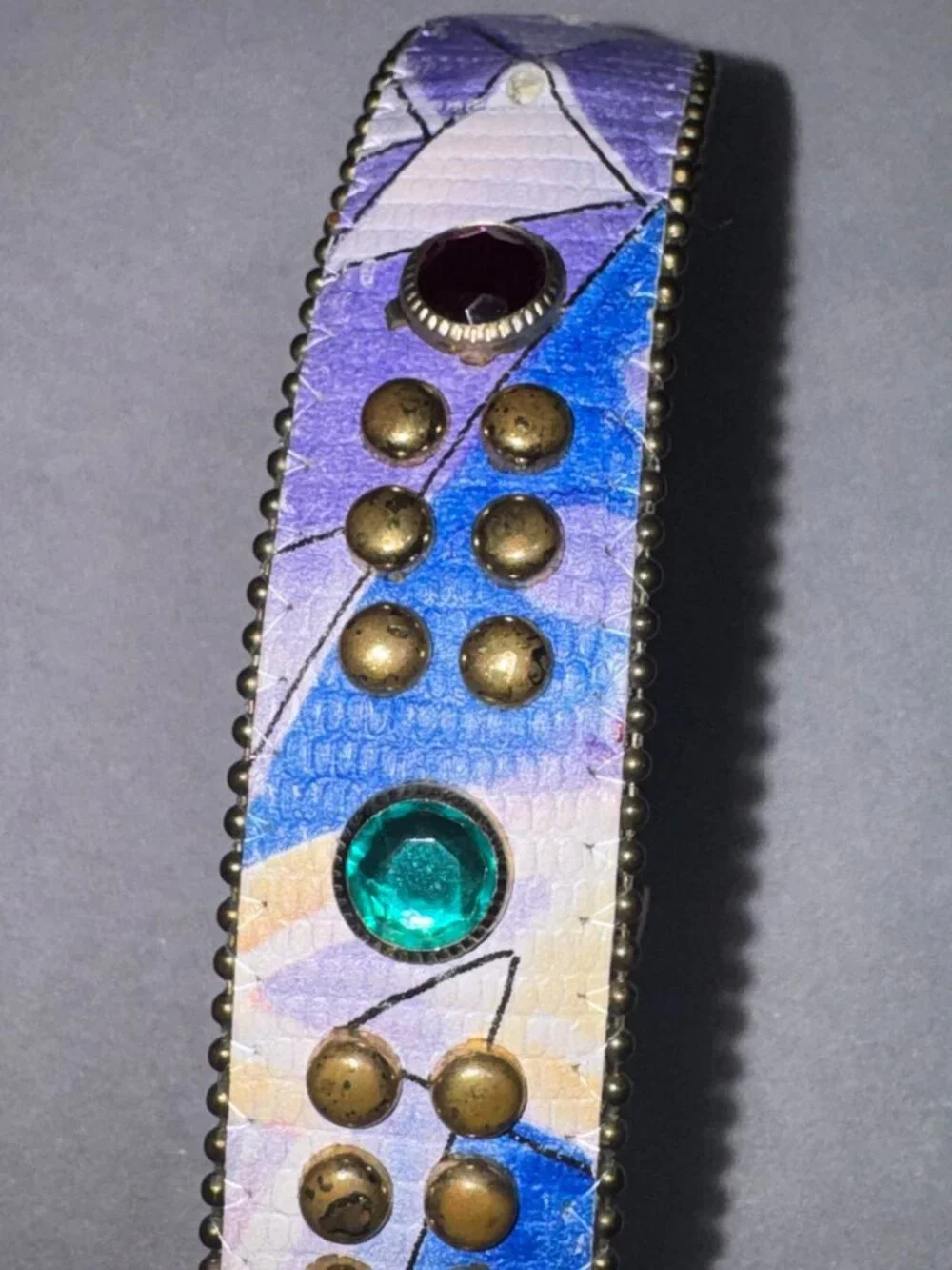 Vintage Rainbow Studded Rhinestone Belt Abstract Brass Buckle
